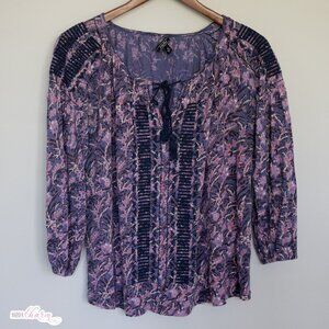 Pink and Blue Floral Linen Top